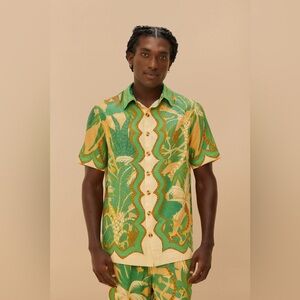 FARM Rio Men’s Beige Tropical Isla Lenzing Ecovero Euroflax Button Down Shirt